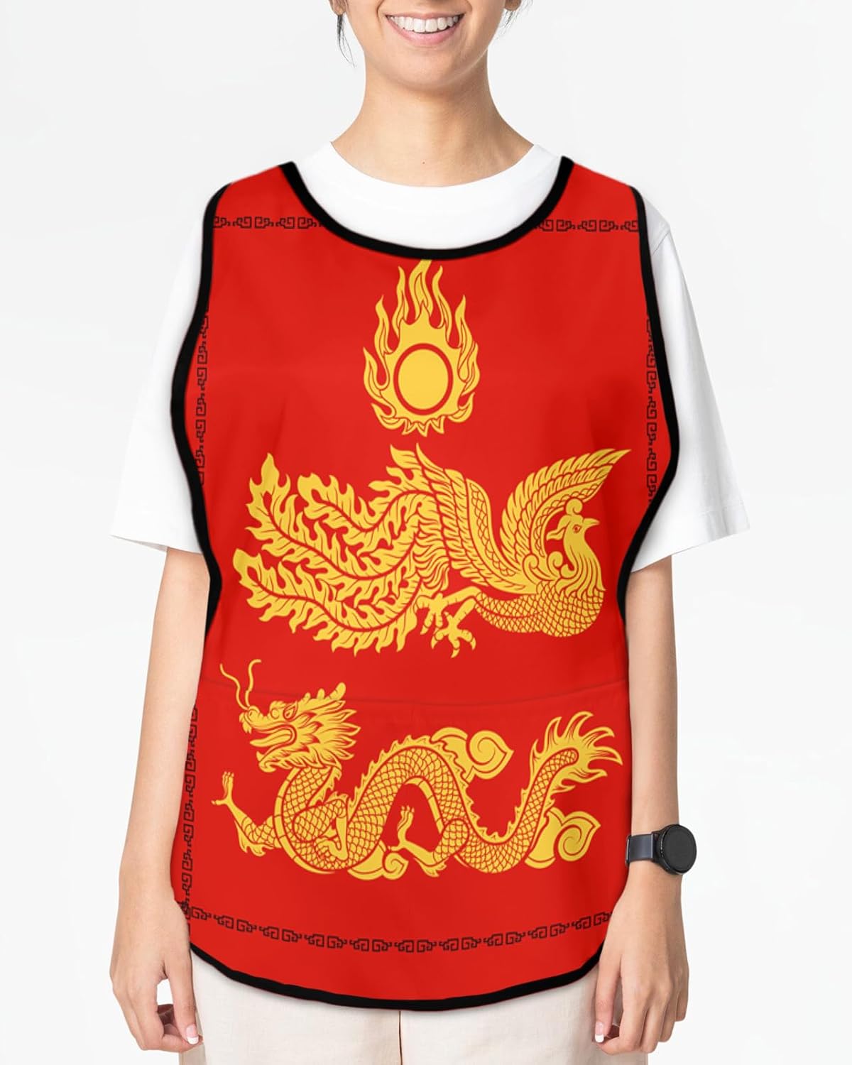 Oriental Dragon Cobbler Aprons with 2 Large Pockets for Men Women,Traditional Chinese Happy New Year Red Cobbler