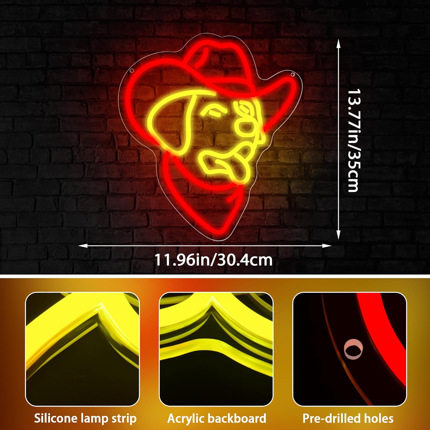 Golden Retriever Neon Sign for Wall Decor Cowboy Golden Retriever Neon Light Dimmable Cute Dog LED Light Up for Man Cave Bedroom Office Party Christmas Birthday Gifts Art Size11.9 * 13.7(WZCP056) - Image 3