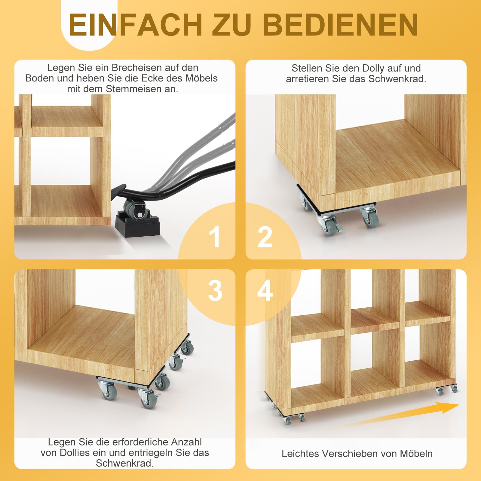 Kit de transport de meubles solide - Avec 4 chariots à panneaux en acier au carbone - Avec 5 roues universelles en caoutchouc - Roulettes pour déplacer les réfrigérateurs, les canapés, etc. - Charge