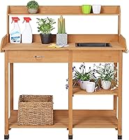 Topeakmart Outdoor Potting Bench with Removable Sink, Drawer, Shelves - 45.2x17.7x47.6" Fir Wood Garden Work Table