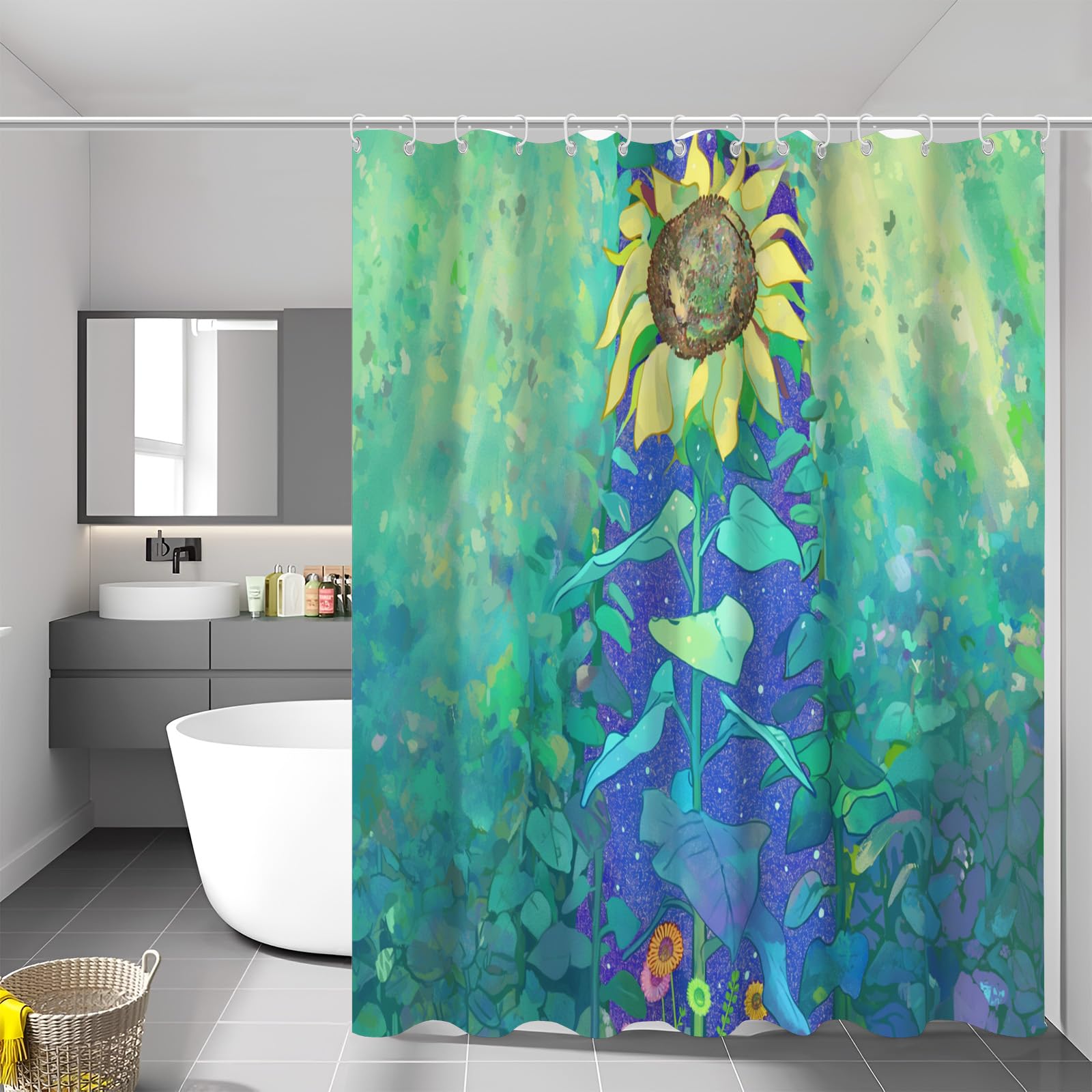 Rideau de douche imperméable grands tournesols et rideau salle bain