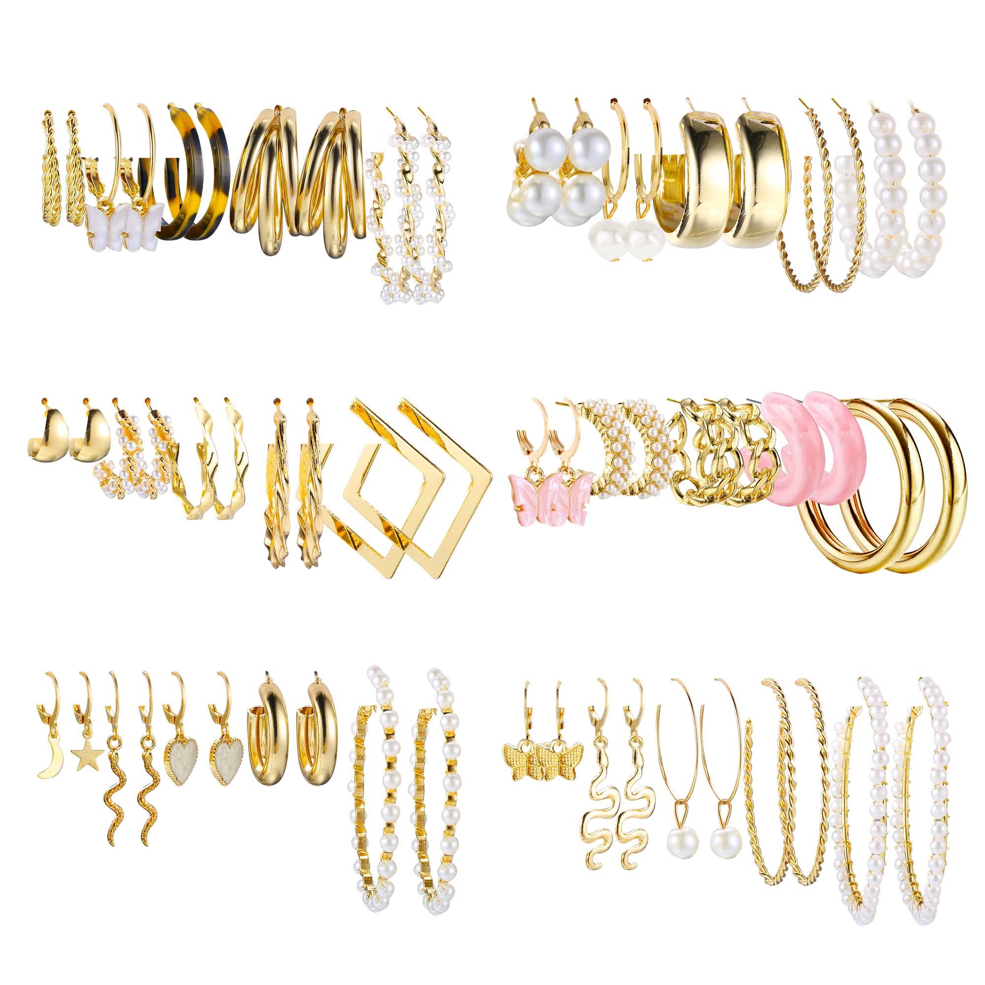LOLIAS30-41 Pares Pendientes Aro de Oro Pendientes Dorados para Mujer Niñas Tachuelas Colgantes Conjunto Pendientes de Oro Piercing de Joyería Hipoalergénica Pendientespara Regalo