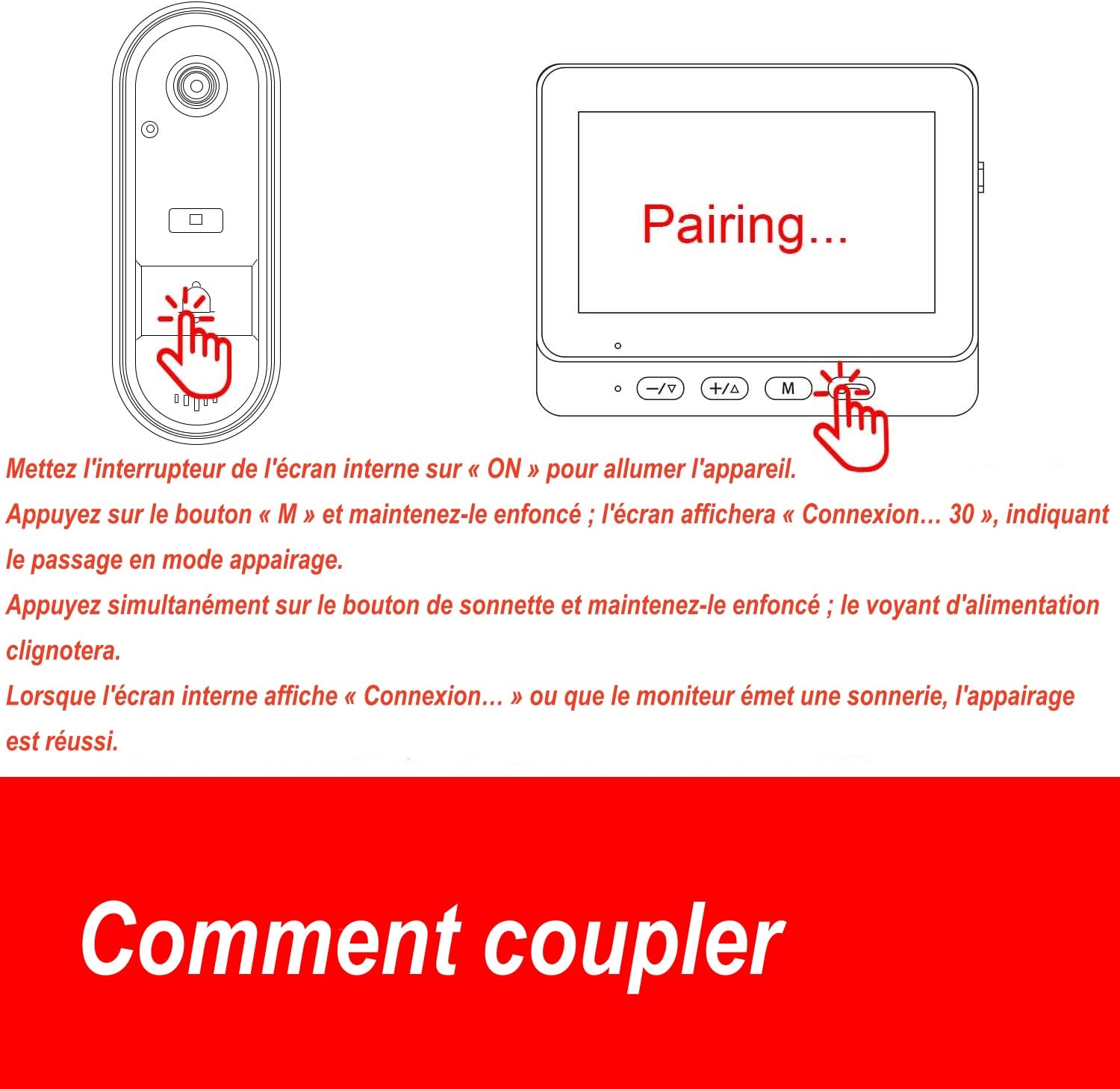 TKMARS Sonnette Vidéo sans Fil avec Écran 4.3 Pouces | Grand Angle 170°, sans WiFi ni Application ni Abonnement, Audio Bidirectionnel, Vision Nocturne IR, Étanche IP65