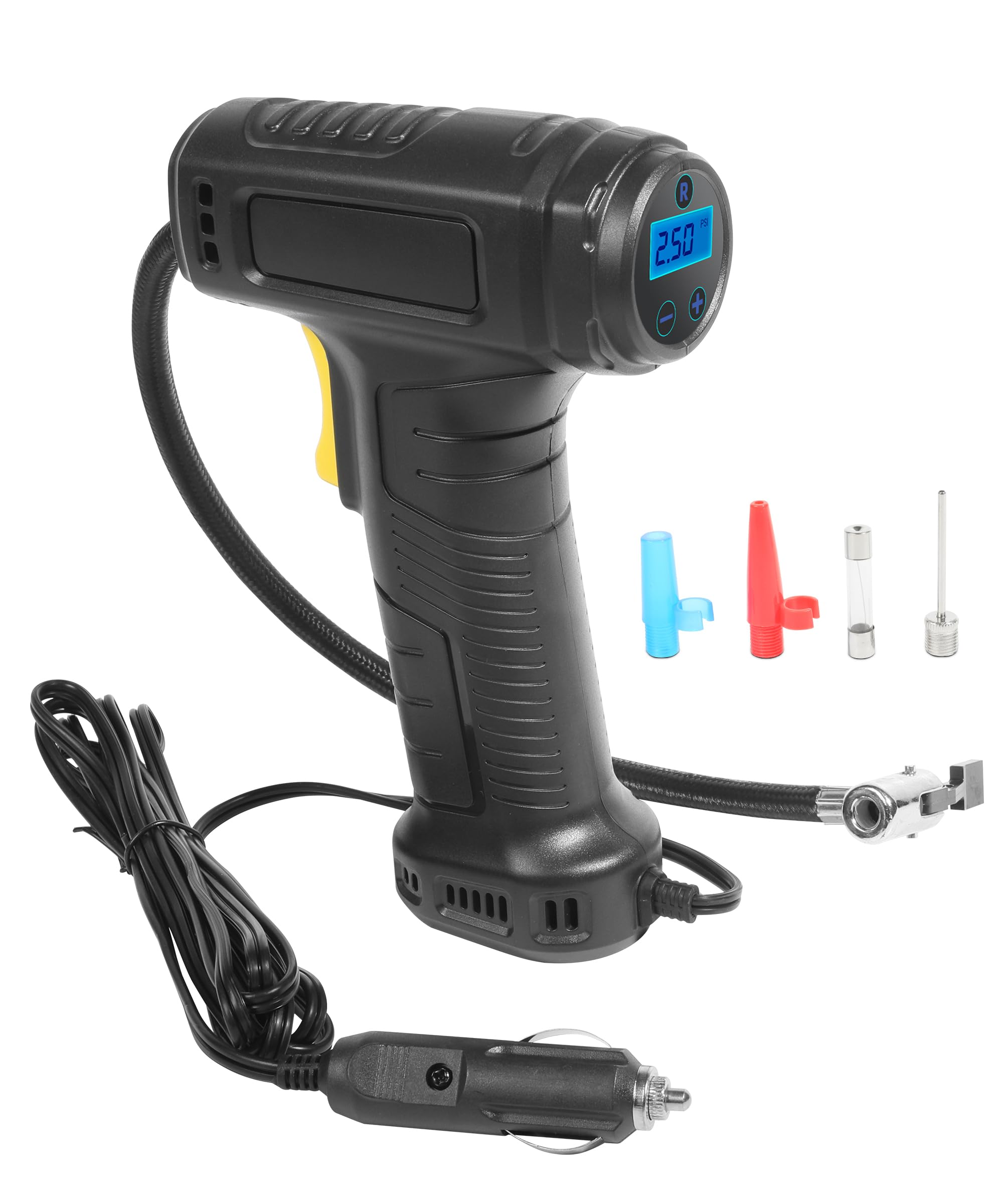 RACOONA Tire Inflator Portable Air Compressor,Air Pump for Car Tires,Car Accessories 12V DC 150 PSI Handheld Air Pump with Digital Pressure Gauge and Emergency Led Light,Tire Pump for Car Motorcycle