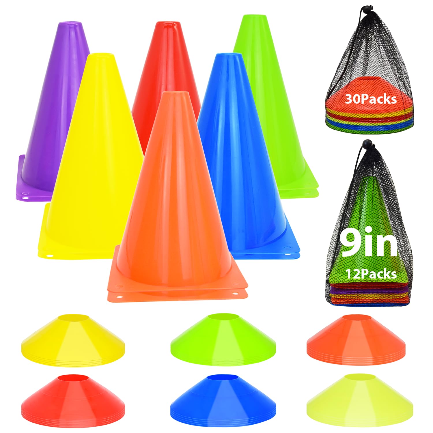 Soccer Cones Set, 84/42Pcs 7"/9" Cones Sports + Disc Cones, Cones for Sports with Carry Bag, Training Cones, Soccer Cones for Training, Plastic Soccer
