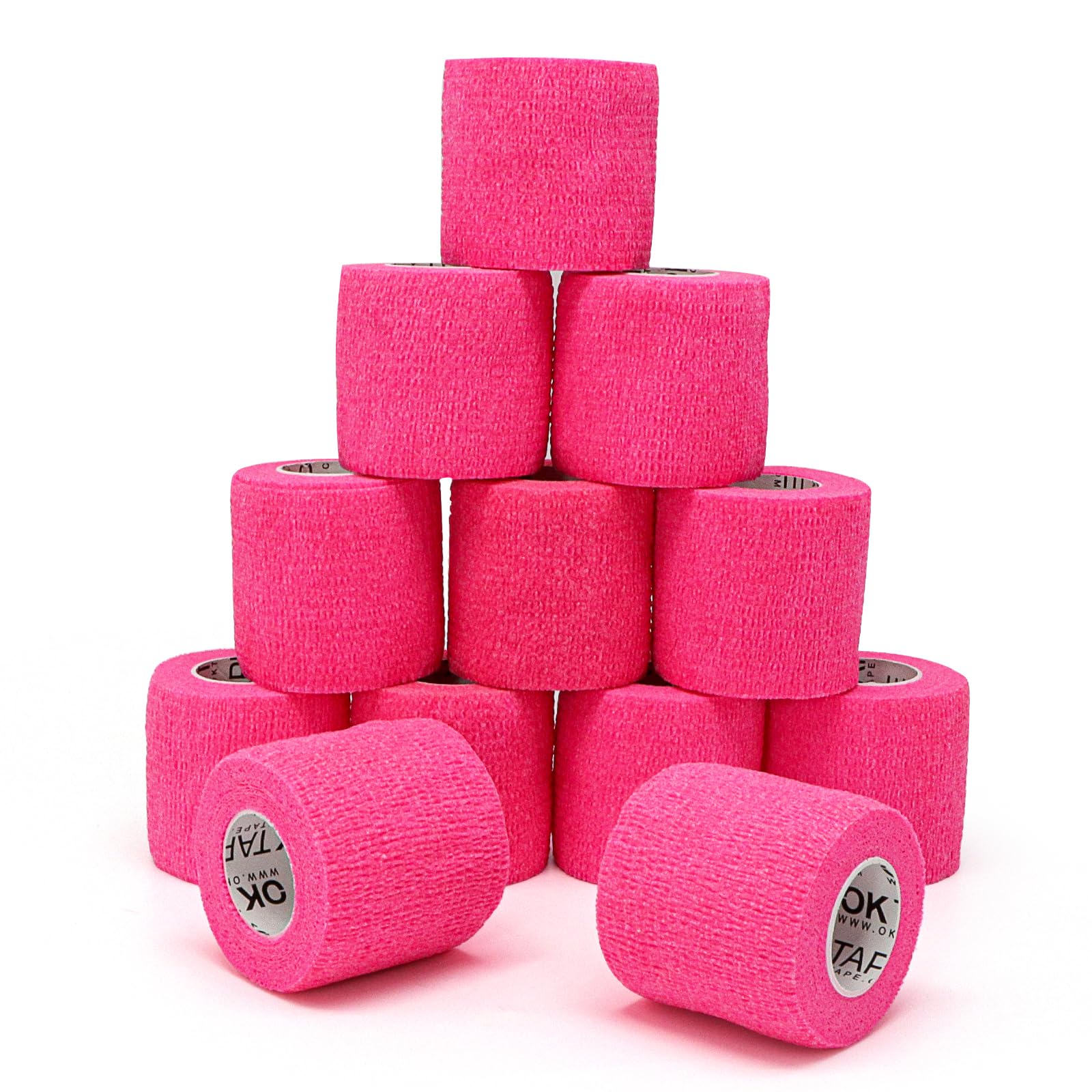 OK TAPE 12 Rolls Self Adhesive Bandage Wrap, Cohesive Elastic Athletic Tape | Vet Wrap, Sports Tape, Medical Wrap for Wrist, Feet, Self Stick Bandage Tape, 2" x 5 Yards - Pink 2 Inch Pink