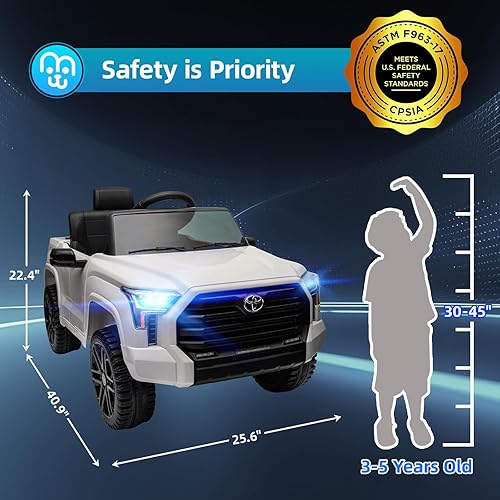 Miniatura 6 de Toyota Tundra - Auto eléctrico con licencia para niños, batería de 12 V, 7 Ah, auto eléctrico para niños, camión, maletero, control remoto,