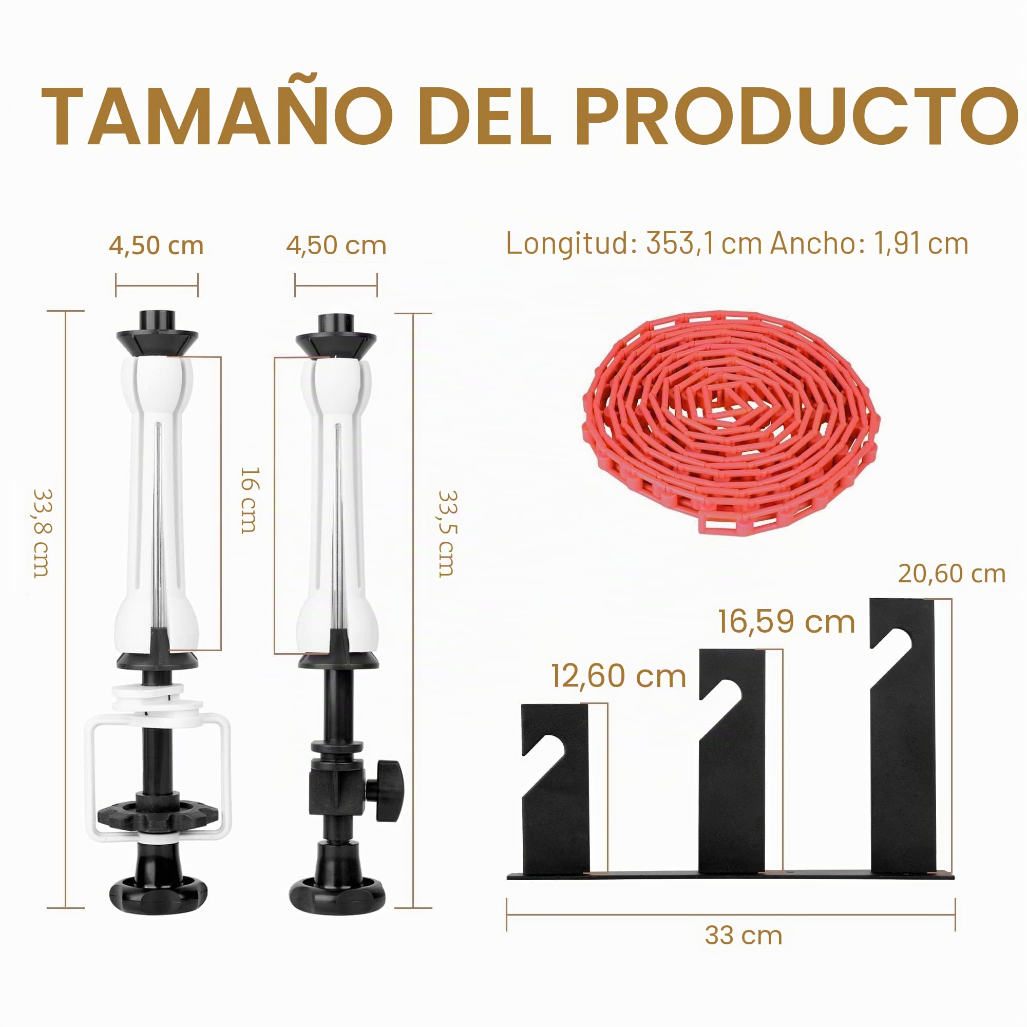 EMART Pared de Fondo de Rodillo, Sistema de Soporte de Fondo Manual de Montaje en Pared,Incluye 3 Rodillos, 2 Ganchos Triples, 6 Varillas Telescópicas, 3 Cadenas, 8 Tornillos de Fijación y 3 Ganchos