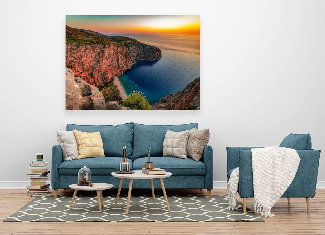 VERRE ART Wood Framed Canvas - Wall Decor for Living Room, Bedroom, Office, Hotels, Drawing Room (60in X45in) - Sunset Over Kelebekler Vadis View