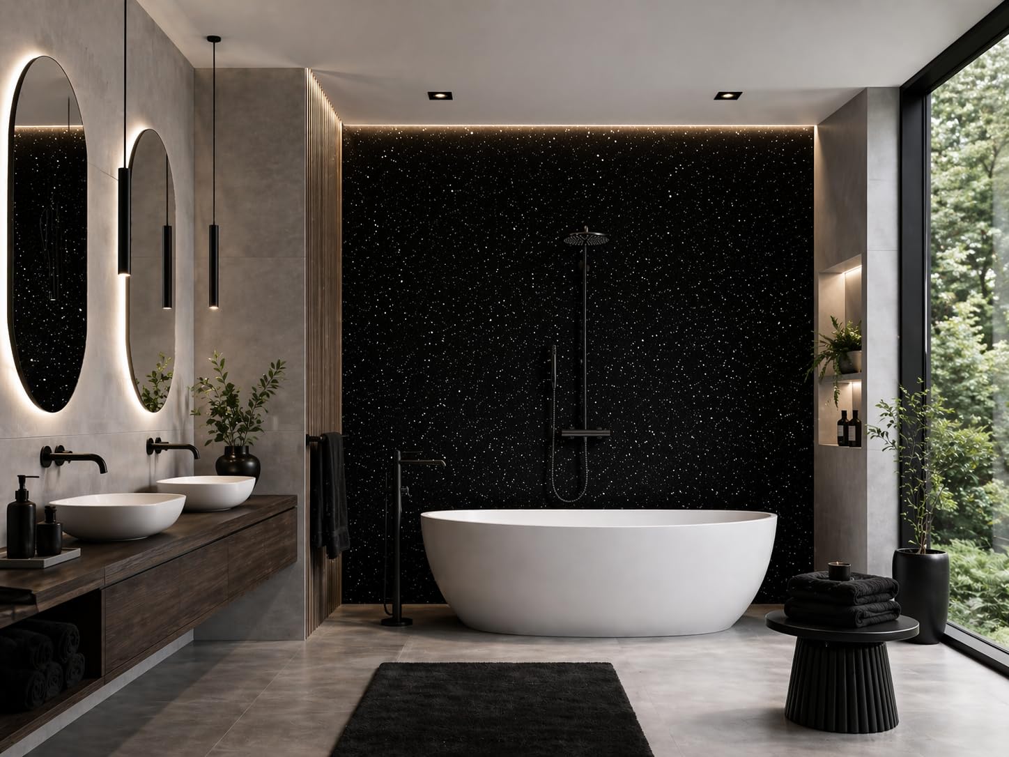 Shower Panel 1000mm Wide x 2.4m Wet Wall Bathroom Cladding PVC 10mm Thick (Black Sparkle 1m)