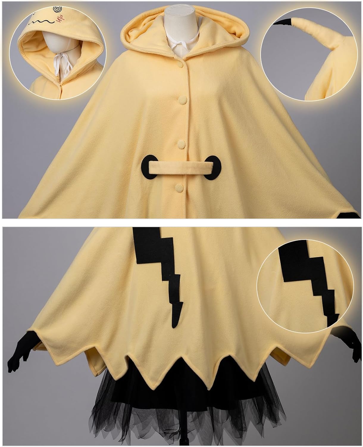 Cosfun Womens Ghost Hooded Cape Cloak Costume Long Ears Hooded Ghost Costume with Belt Skirt Gloves Yellow