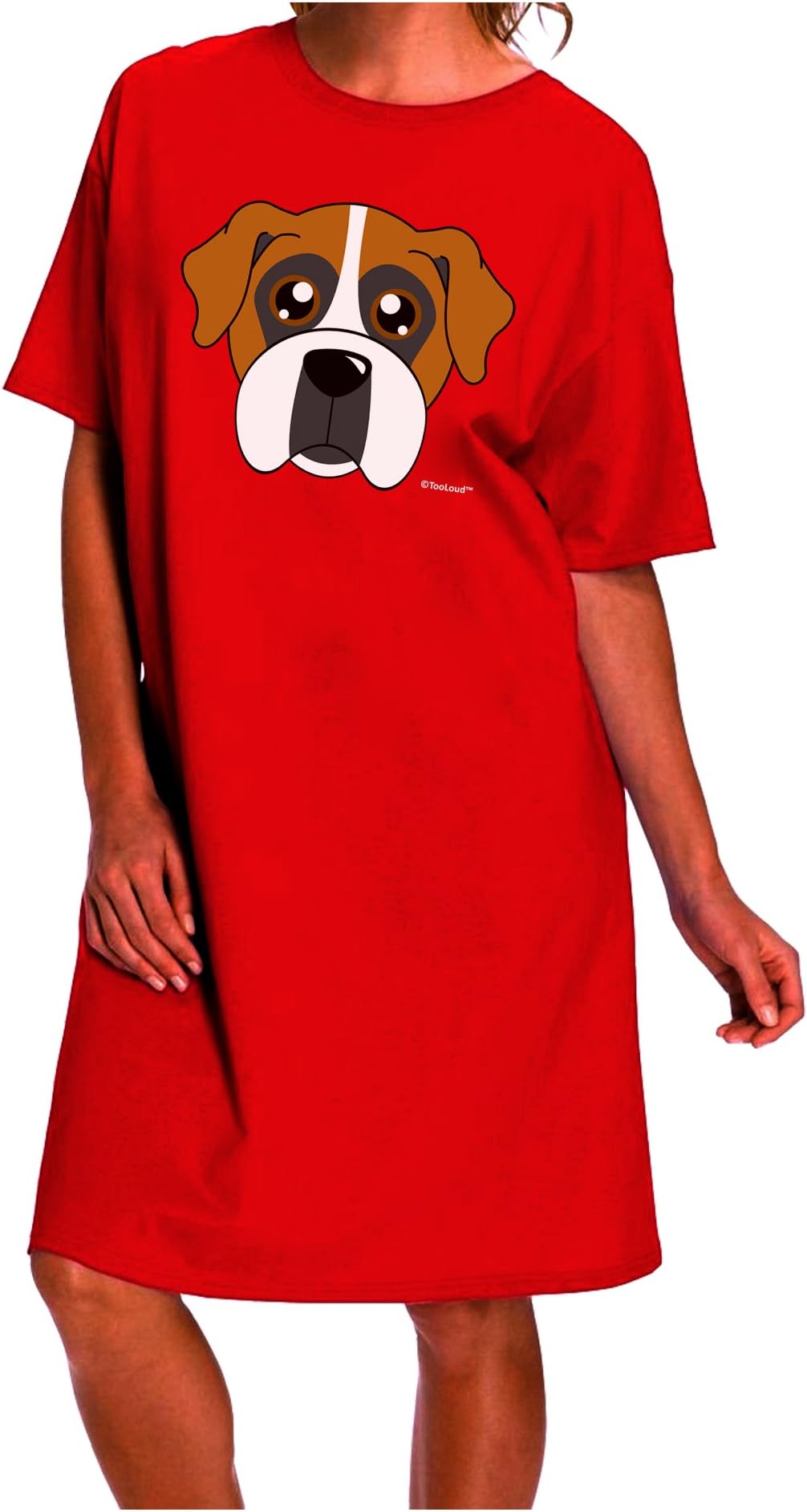 TooLoud Cute Boxer Dog Dark Adult Night Shirt Dress