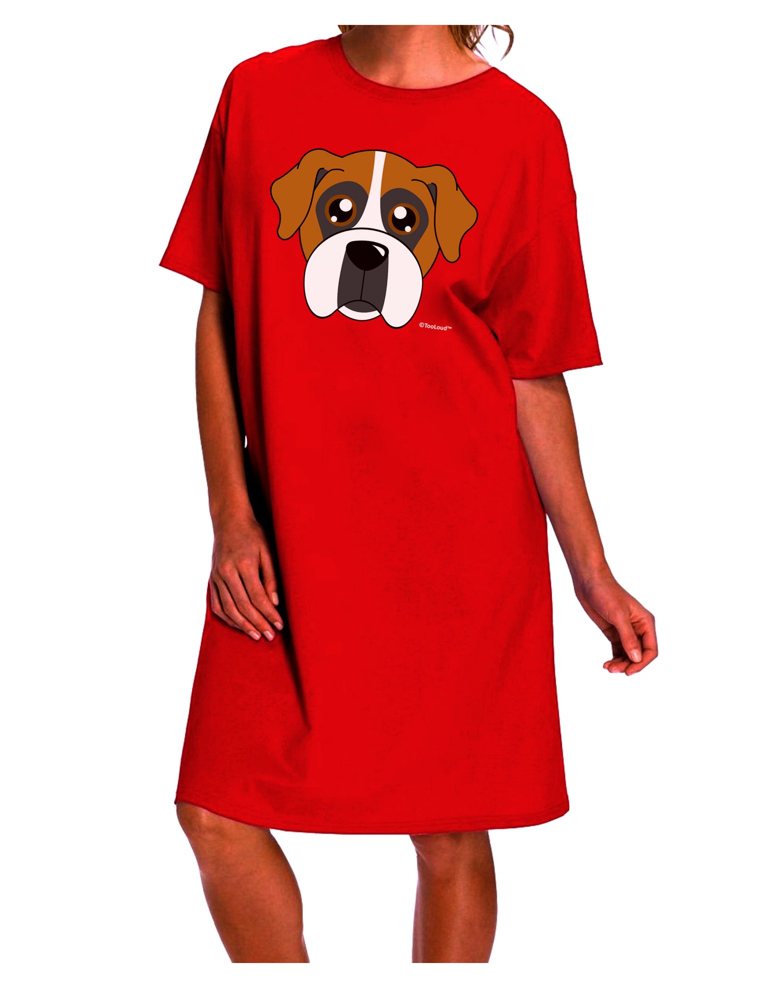 TooLoud Cute Boxer Dog Dark Adult Night Shirt Dress