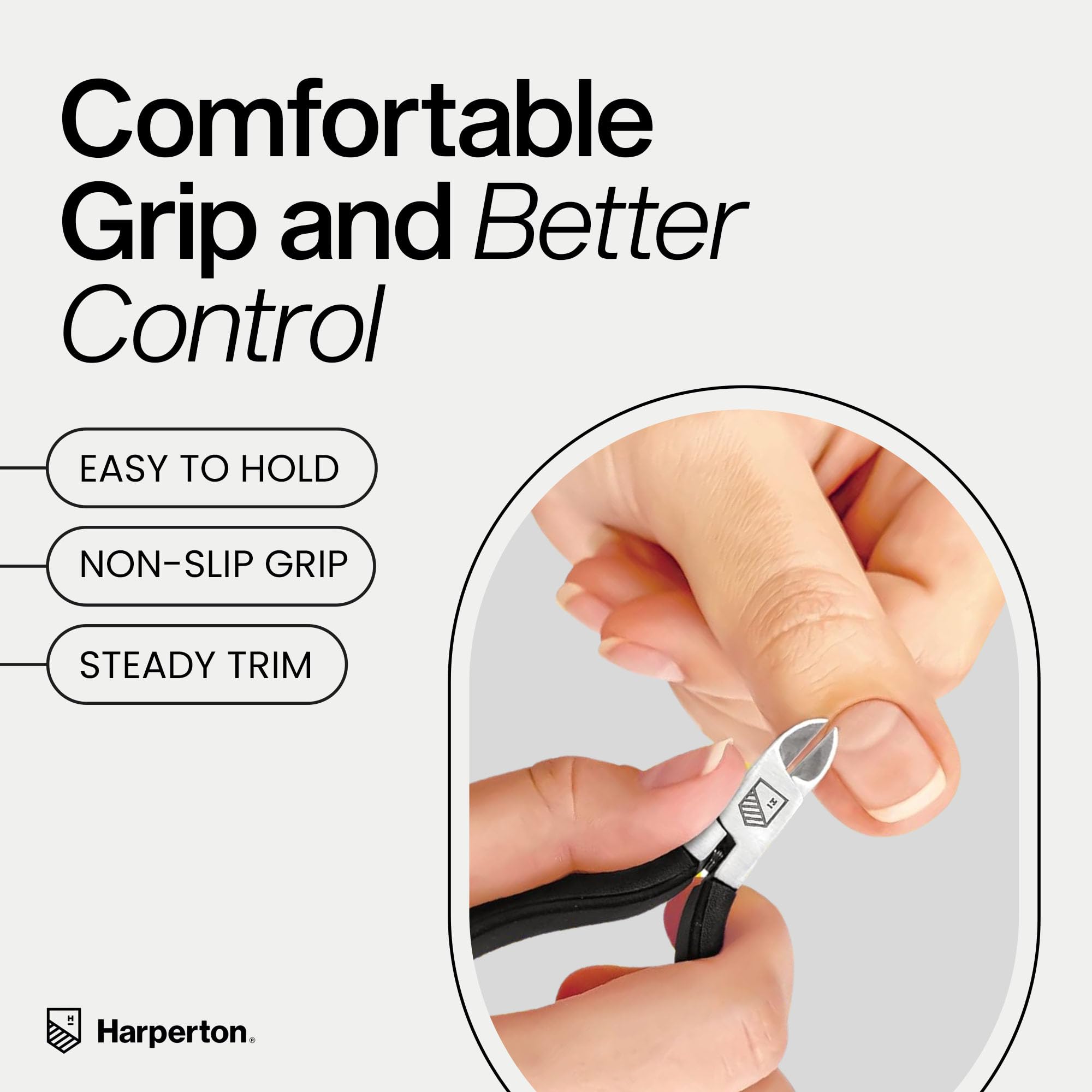 Harperton Cortador de cutículas, cortador de mandíbula completa, cortador de cutículas antideslizante de acero inoxidable para uñas de manos y pies