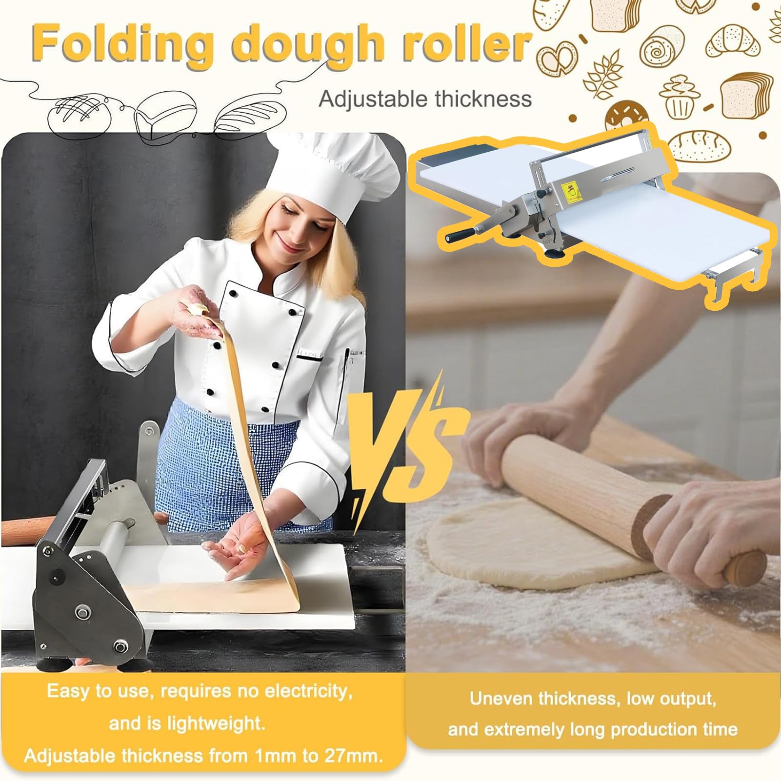 Sfogliatrice per Pasta, Macchina per Pasta sfoglia con Pasta Fondente, Macchina per stendere la Pasta con stenditori, Macchina sfogliatrice Manuale compatta