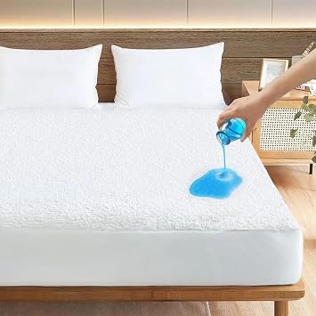 Rajlinen Premium Short Queen Mattress Protector, Waterproof Cooling Fitted Sheet, Fits Up to 16 Inch Deep Pocket, Soft Noiseless Breathable Fabric, Water-Resistant Bed Cover, White Solid