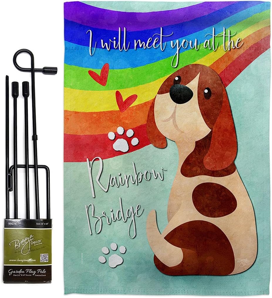 Breeze Decor Rainbow Bridge Flag Set with Stand Expression Sympathy Bereavement Love Support Emotion Postive House Banner Small Yard Double-Sided, Garden Remembrance Memorial Gift Made in USA