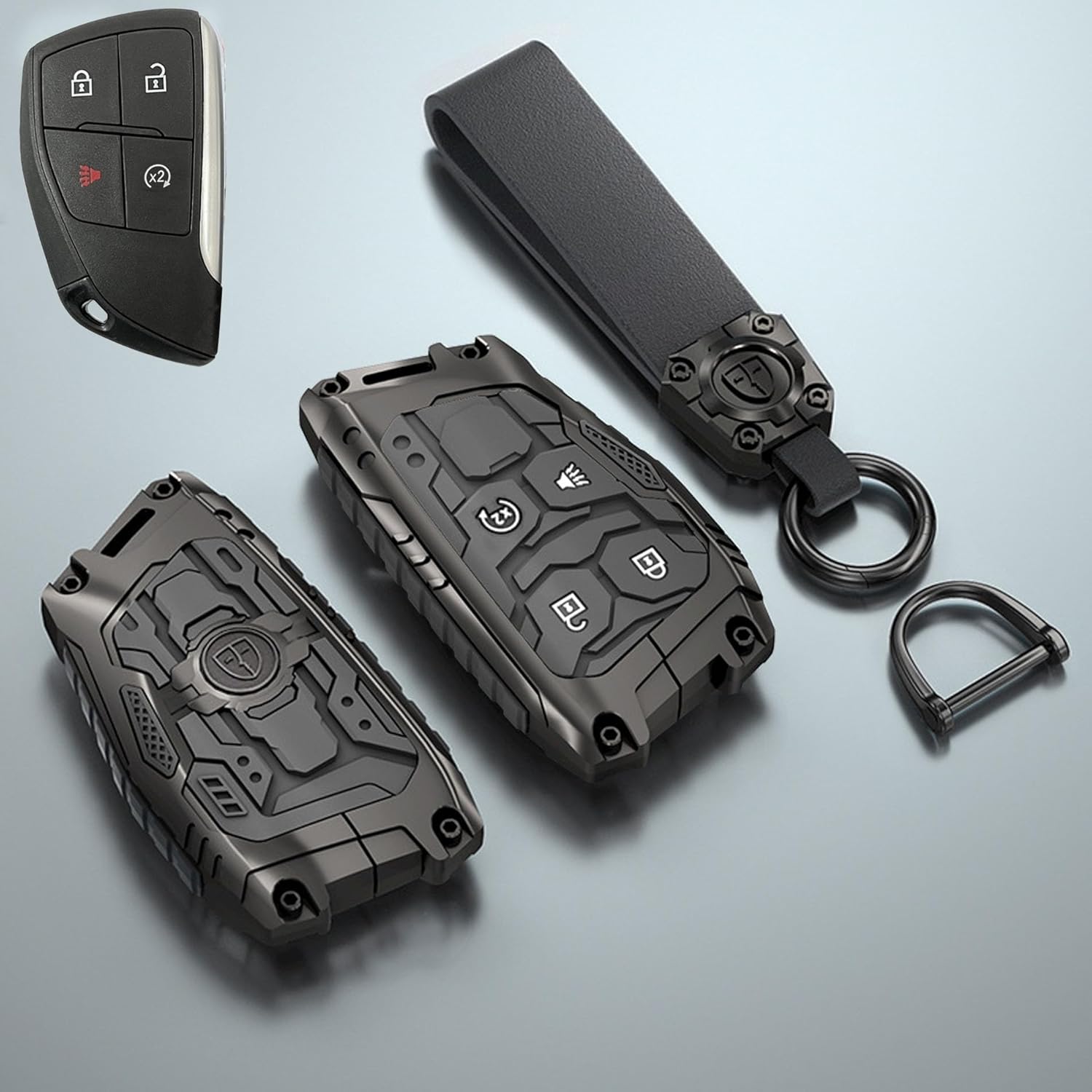 Mecha Heavy-Duty Automobile Remote Control Key Fob Cover Keychain Fits for 2025 2024 2023 Chevy Colorado Equinox Silverado GMC Canyon Sierra Key Shell