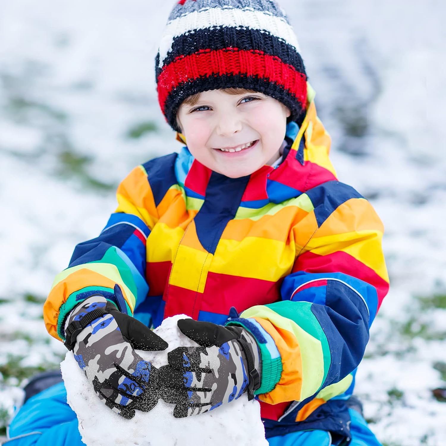 SATINIOR 4 Pairs Kid Ski Gloves Waterproof Winter Warm Unisex Camouflage Children Snow Outdoor Snowboarding Adjustable Wrist Strap for 6-12 Years Boys Girls, Multicolored, One Size : Clothing, Shoes & Jewelry