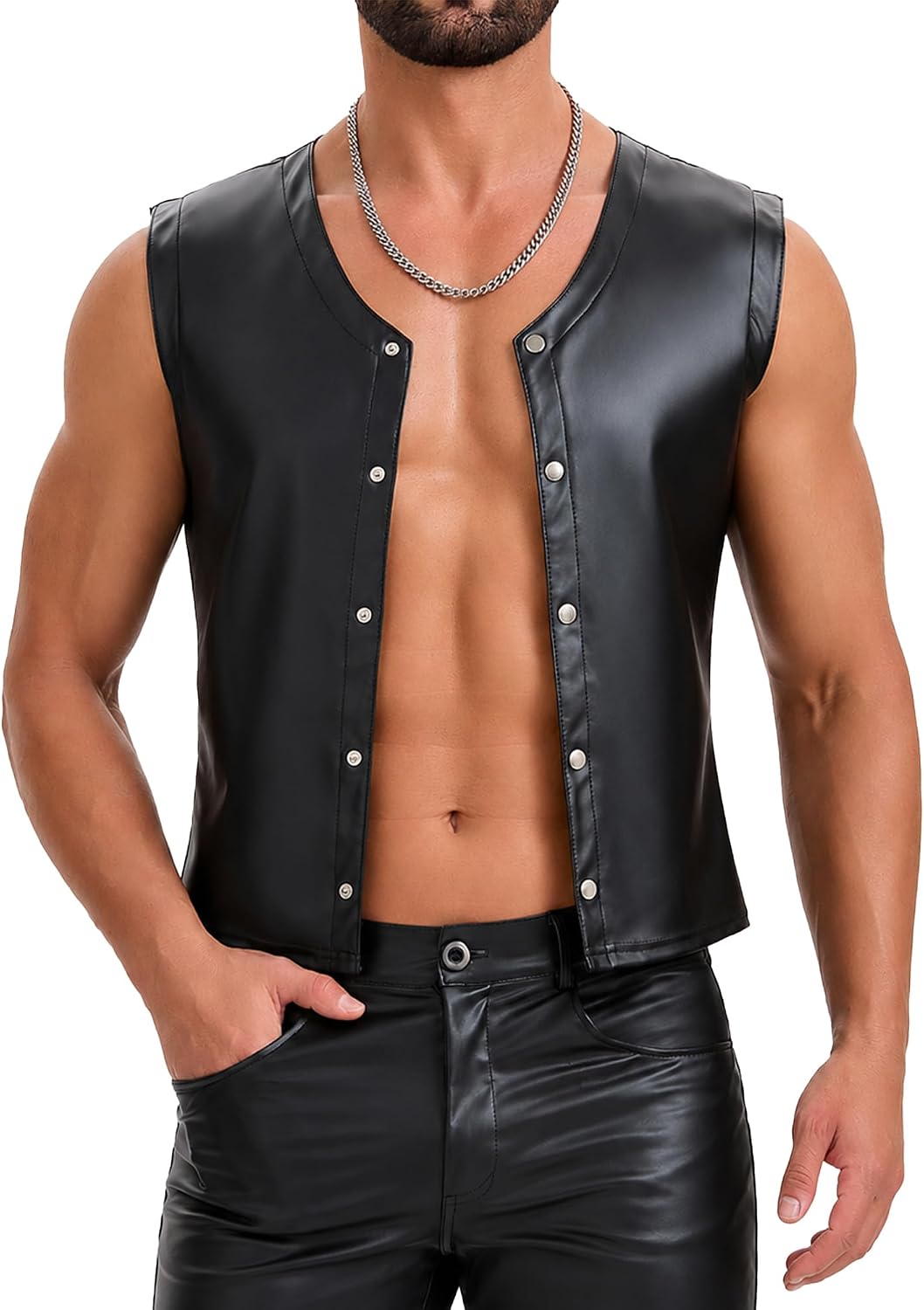 FEOYA Men Faux Leather Vest PU Leather Biker Motorcycle Rider Top