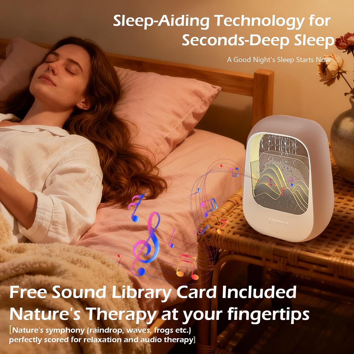 Raindrop White Noise Machine with Humidifier&Bluetooth Speaker-Sleep Therapy for Adults,Library of Nature Sounds,7-Color Mood Light, Aroma Diffuser,Auto-Off Timer&Meds for Bedroom Office Focus&Relax
