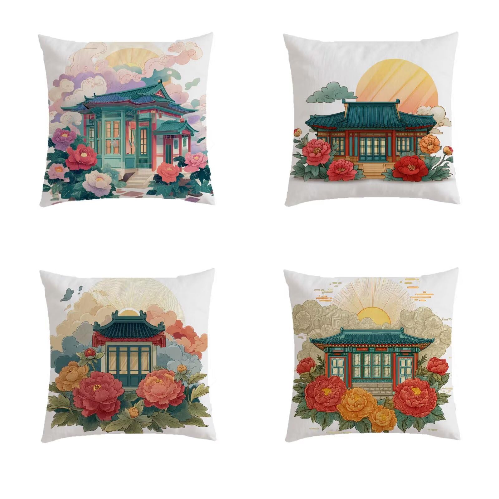 Housse coussin 80x80cm aspect lin de qualité supérieure motif fleuri