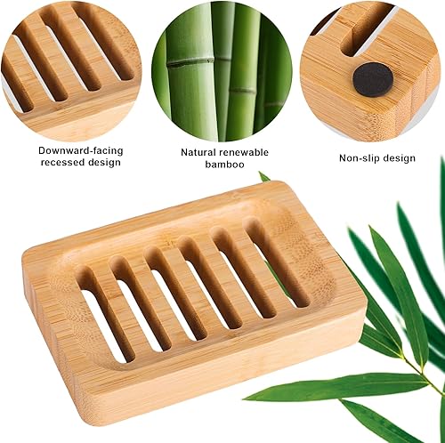 Miniatura 4 de Jabonera de bambú autodrenante soporte de barra de jabón antideslizante para barra de jabón, bandejas de jabón de madera utilizadas en baño, cocina,