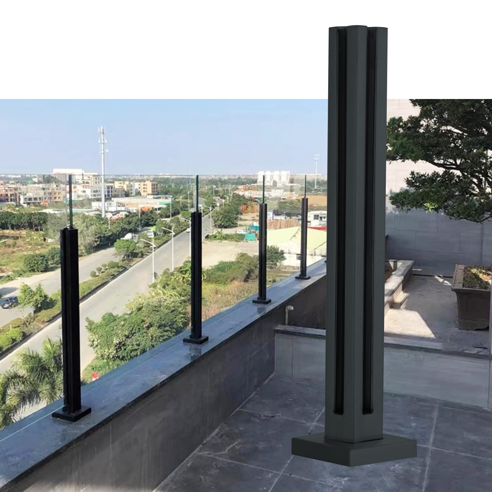 Poteau de balustrade intérieur noir pour panneau en verre de 10 mm