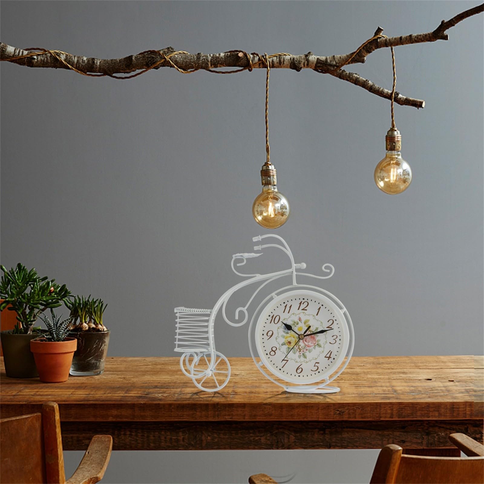 Gadpiparty Reloj de Mesa Decorativo Europeo Silencioso, Metal y PVC Blanco