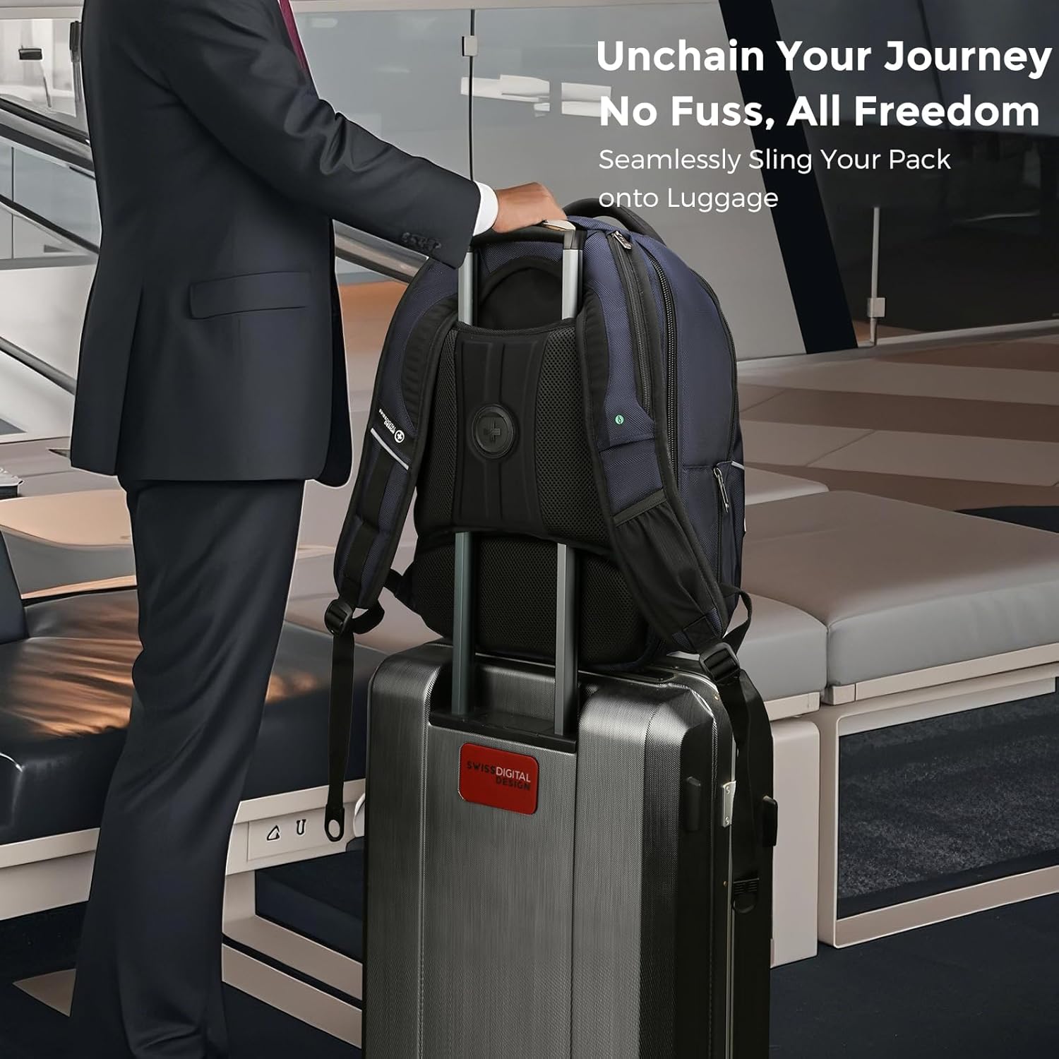 Swissdigital Design TSA Business Laptop Backpack For Men,Travel Backpack With USB Charging Port,College Tech Backpacks With RFID Pockets Presents For Men Fits 15.6 Inch Computer Blue | J16BT-12