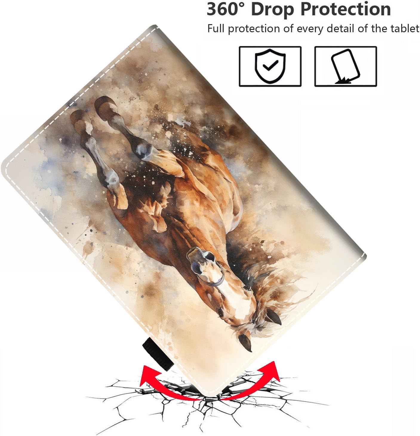 Case for All-New Amazon Kindle Fire HD 10 & 10 Plus Tablet 10.1" (13th/11th Generation, 2023/2021 Release) - Premium PU Leather Cover with Auto Sleep Wake, Watercolor Horse