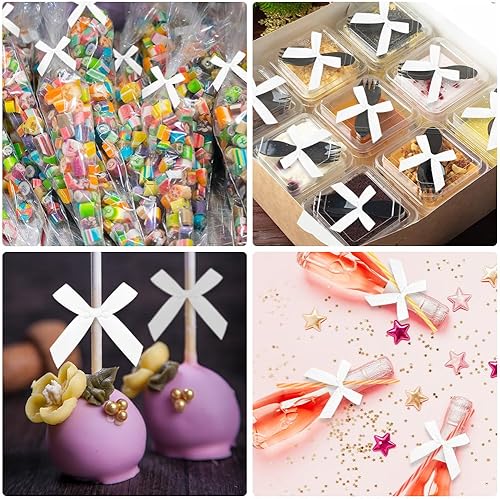 Miniatura 7 de 50 lazos pequeños para manualidades, lazos blancos para envolver regalos, mini lazos de satén preatados, lazos para bolsas de golosinas, lazos