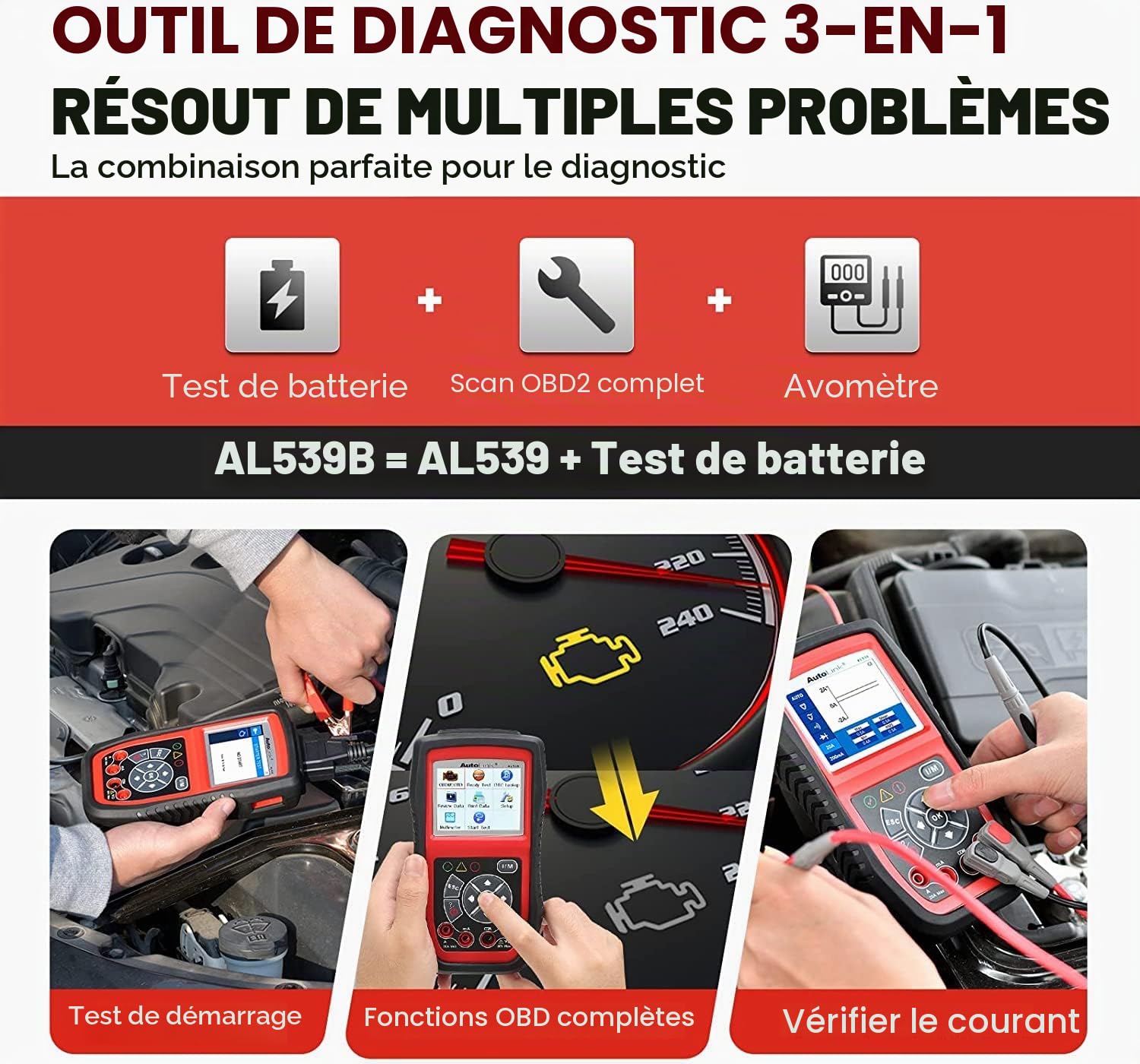 Autel AL539B Diagnostic Voiture OBDII, Scanner de Codes d'erreur