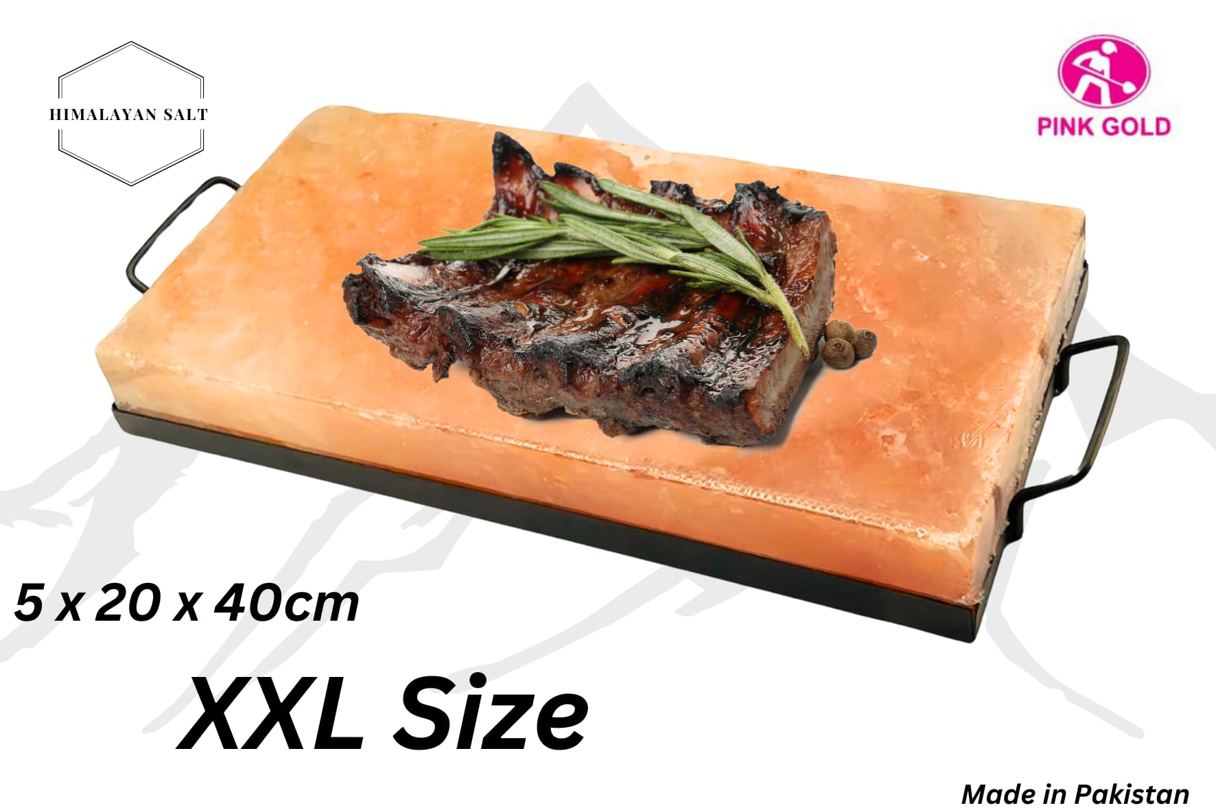 Barbacoa Himalaya Pierre de Sel XXL - Yakiniku - Pierre de Sel de l’Himalaya 40 x 20 x 5 cm avec support