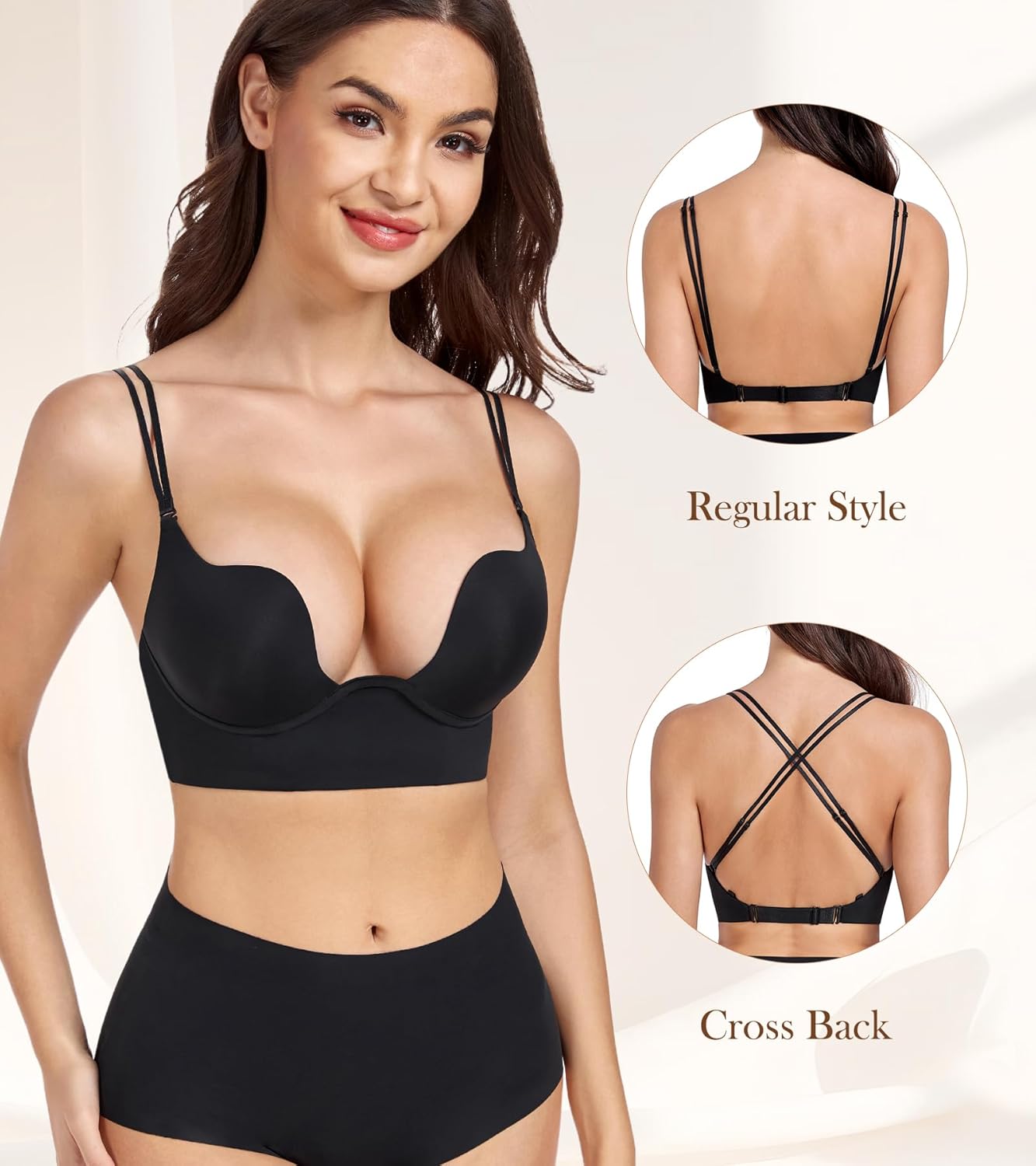 DotVol Women's Backless Multiway Convertible Low Cut Push Up Underwire Bra - Image 5