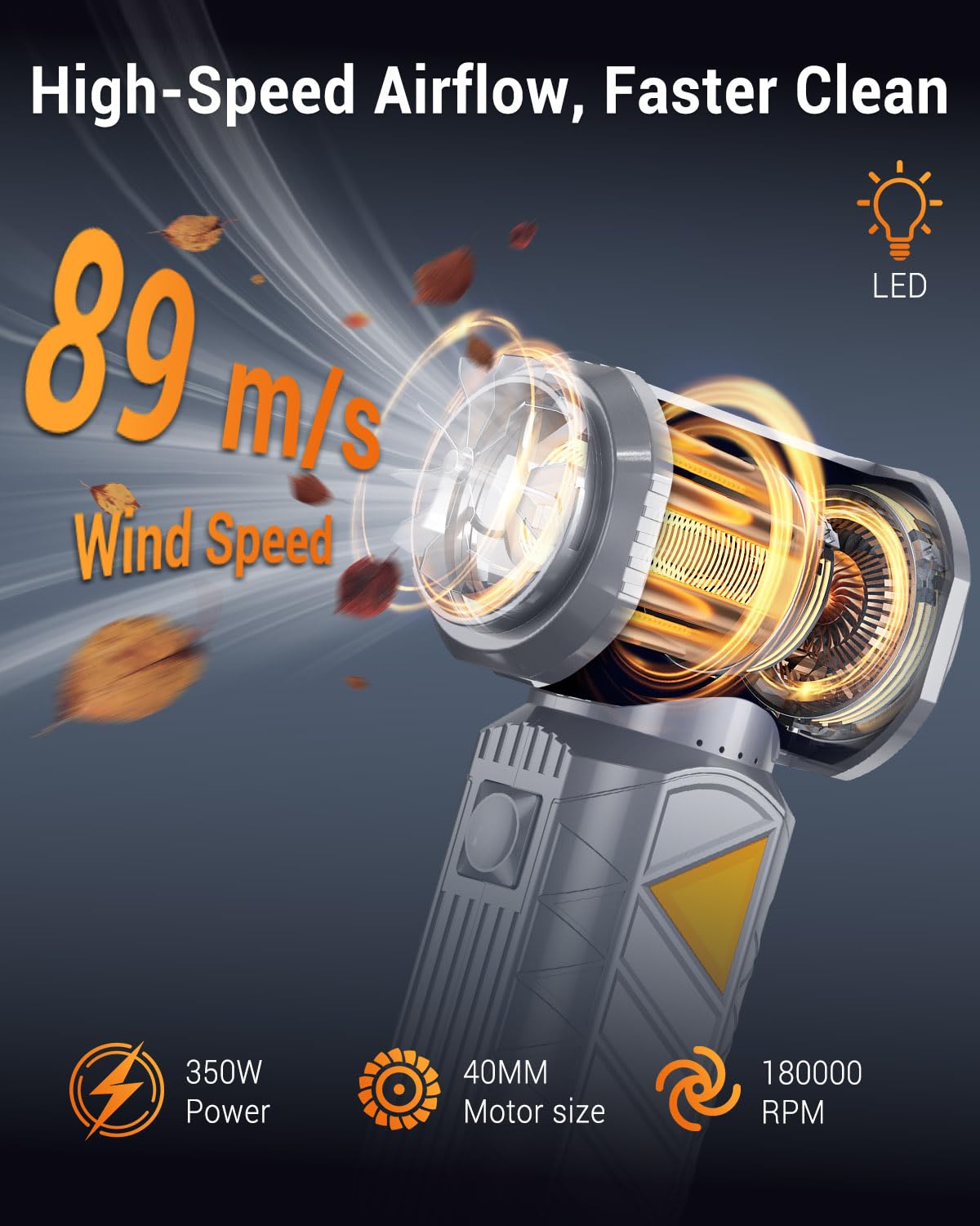 BOBYE Compressed Air Duster, 350W High-Powered Electric Air Duster with 180,000 RPM, Extended Runtime, 10000 mAh Battery, Mini Blower & Air Duster Rechargeable for Keyboard, PC, Car, Home, Outdoor - 4