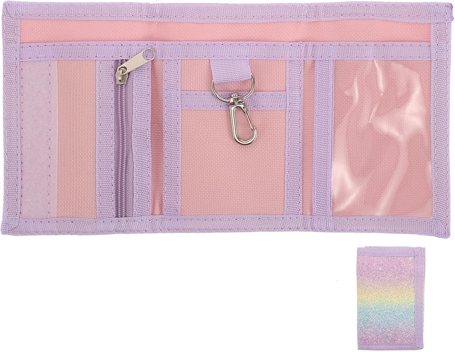 VICASKY Wallet for Tri-fold Folding Design Glitter Coin Pocket Money Holder with Multiple Storage Pockets Polyester Material for Daily School Card Holder Use