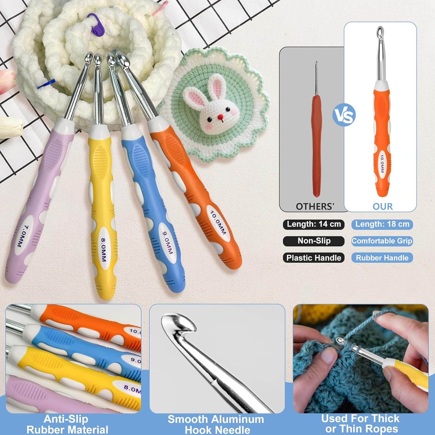 25 Pack Crochet Hook Set, Knitting Accessories Tools, Ergonomic Soft Grip Rubber Handles, 9 Pcs Aluminum Knitting Needles Kit, 1 x 1.5 Metre Tape Measure, 10 x Coloured Marking Clips, 1 x Felt Pencil