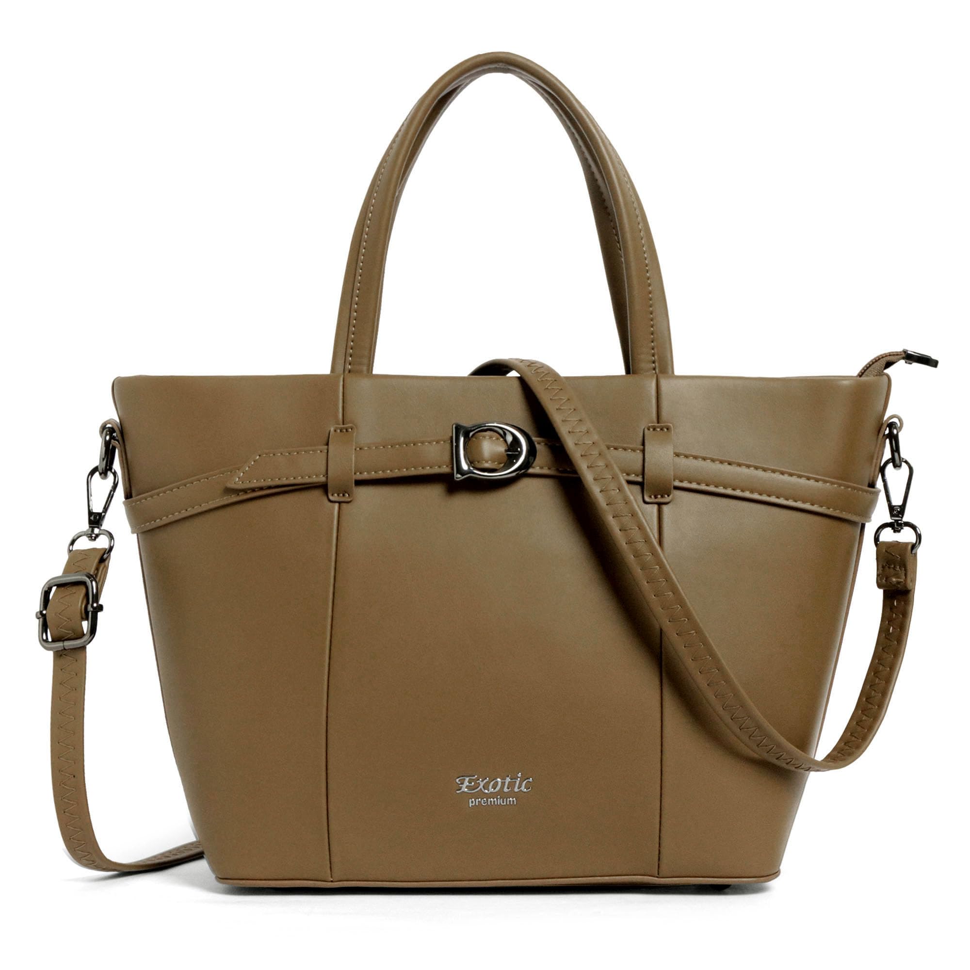 EXOTIC® Premium Structured Tote Bag for Women | Handbag with Sling Strap | Elegant Office & Casual Bag (Khaki)