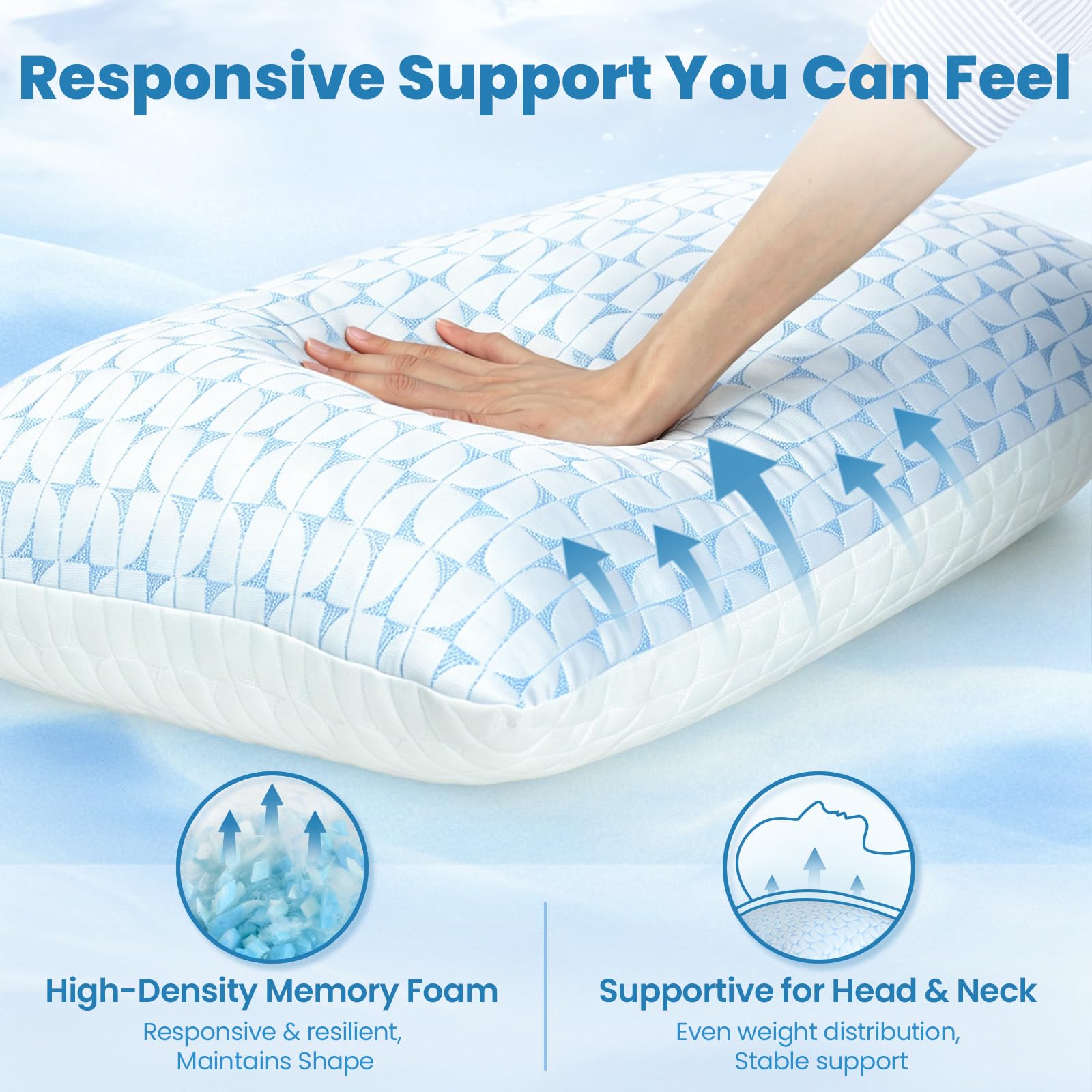 Qutool: Juego de 2 almohadas de espuma viscoelástica triturada, Queen, refrescantes, firmes y de apoyo para dormir en varias posiciones, con funda transpirable y lavable