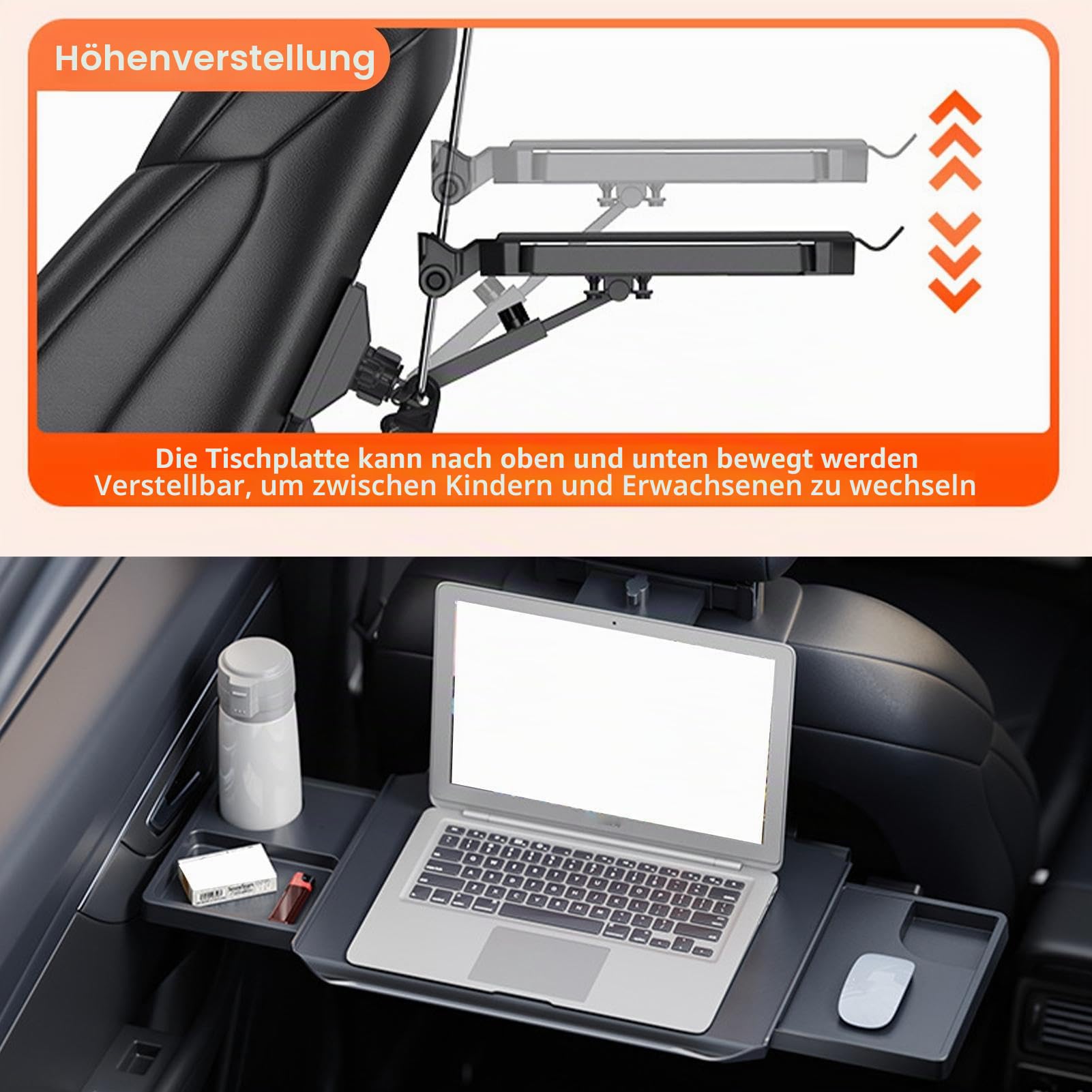 Auto-Rücksitztisch, Reisetablett Für Autositz, Faltbares Esszimmerregal Zur Laptop-Montage, Verstellbarer Rücksitz-Schreibtisch, Fahrzeugsitz-Rücken-Organizer-Tisch Zum Essen, Trinken, Arbeiten