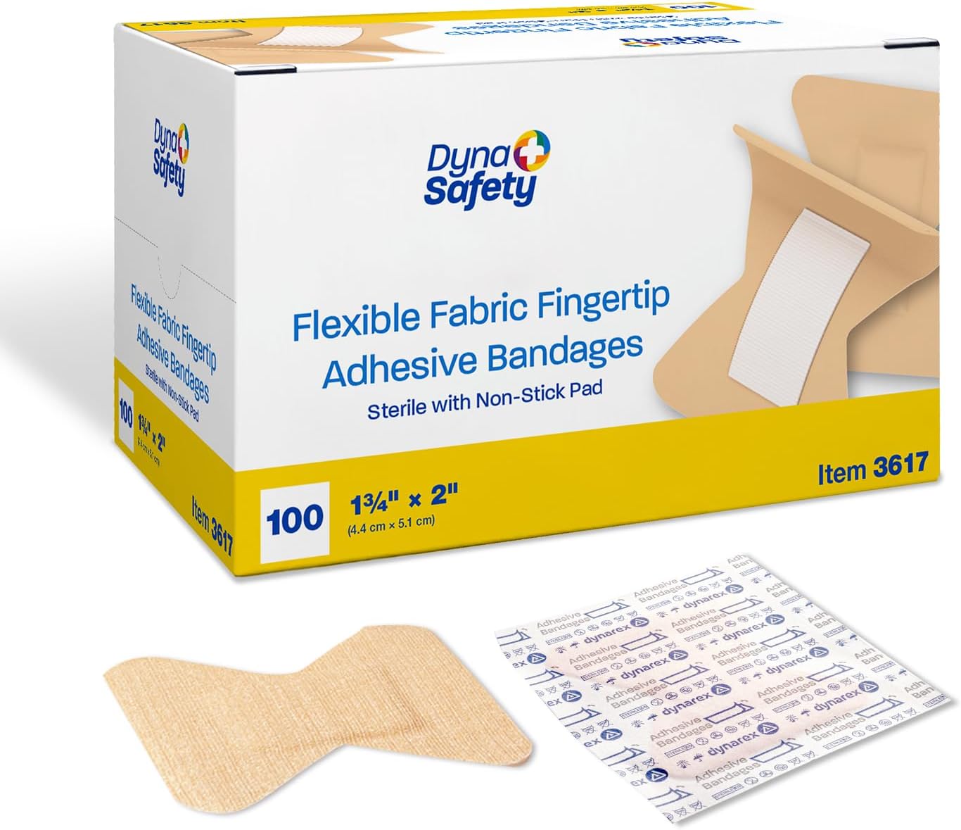 Dynarex Fabric Adhesive Bandages - Sterile & Flexible Fabric Bandages for Wounds - Non-Stick Pads - Individually-Wrapped First Aid Supplies - No Latex - 1-3/4x2", 1 Box of 100