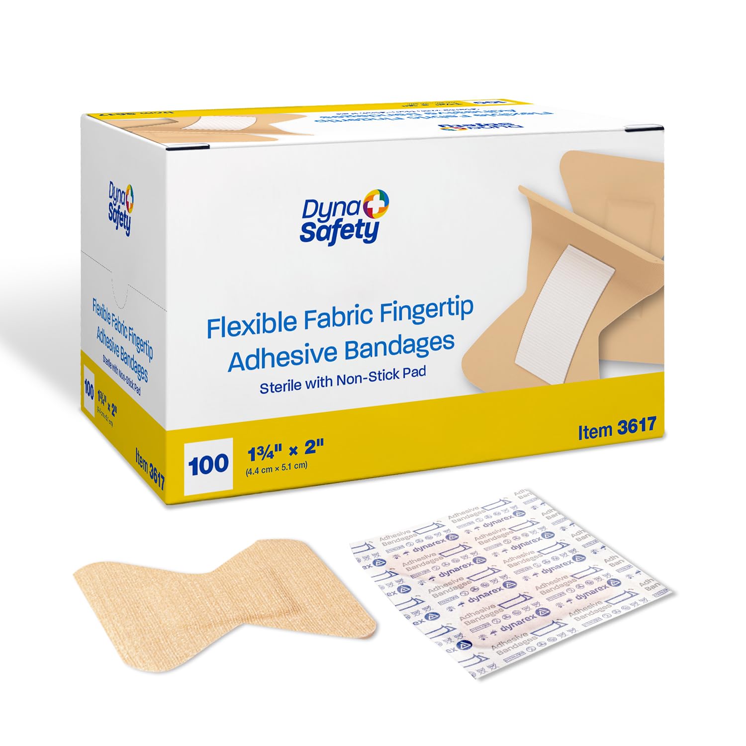 Dynarex Fabric Adhesive Bandages - Sterile & Flexible Fabric Bandages for Wounds - Non-Stick Pads - Individually-Wrapped First Aid Supplies - No Latex - 1-3/4x2", 1 Box of 100