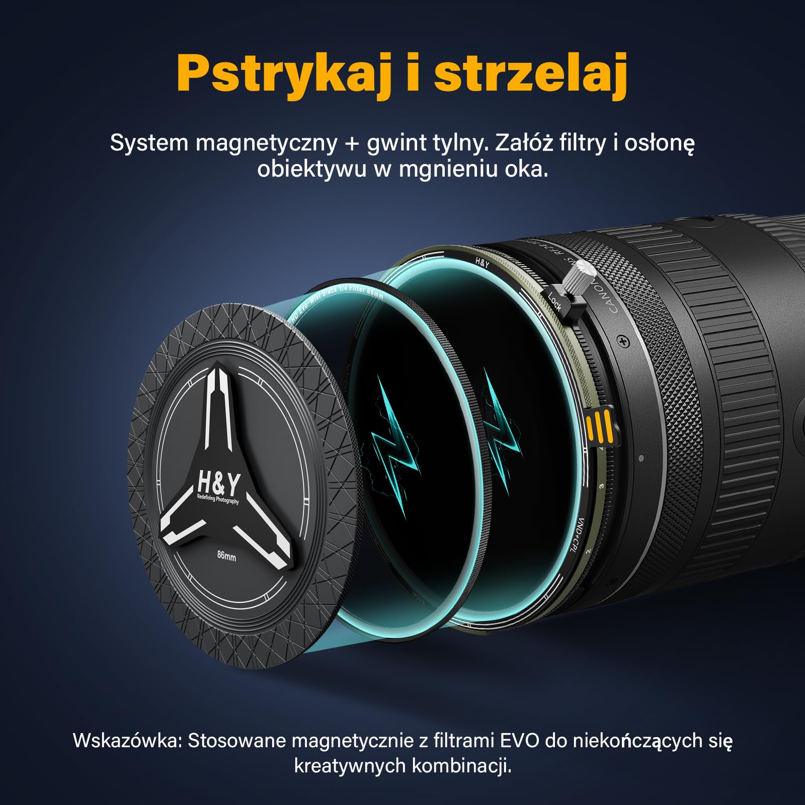 H&Y Nova Filtr magnetyczny ND3-32 o zmiennej gęstości z filtrem CPL 77 mm 2 w 1 (1,5-5 stopni) i filtrem polaryzacyjnym kołowym. Szkło optyczne HD German, wielowarstwowa powłoka nano, NVD-77