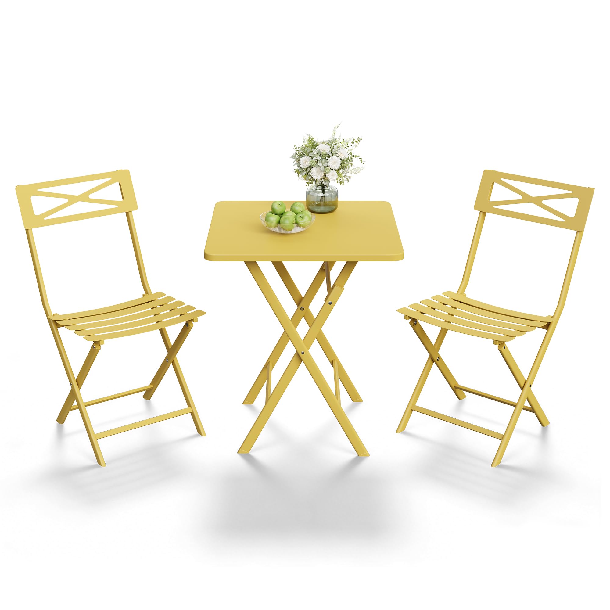 Aptliton 3Pcs Folding Bistro Table and Chairs Set, Heavy Duty Steel Outdoor Patio Furniture, Weather Resistant Foldable Dining Set for Balcony Garden Backyard Porch, Yellow