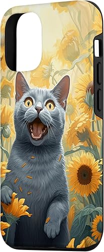 Miniatura 2 de iPhone 13 divertido gato ruso azul cara con girasol pintura caso