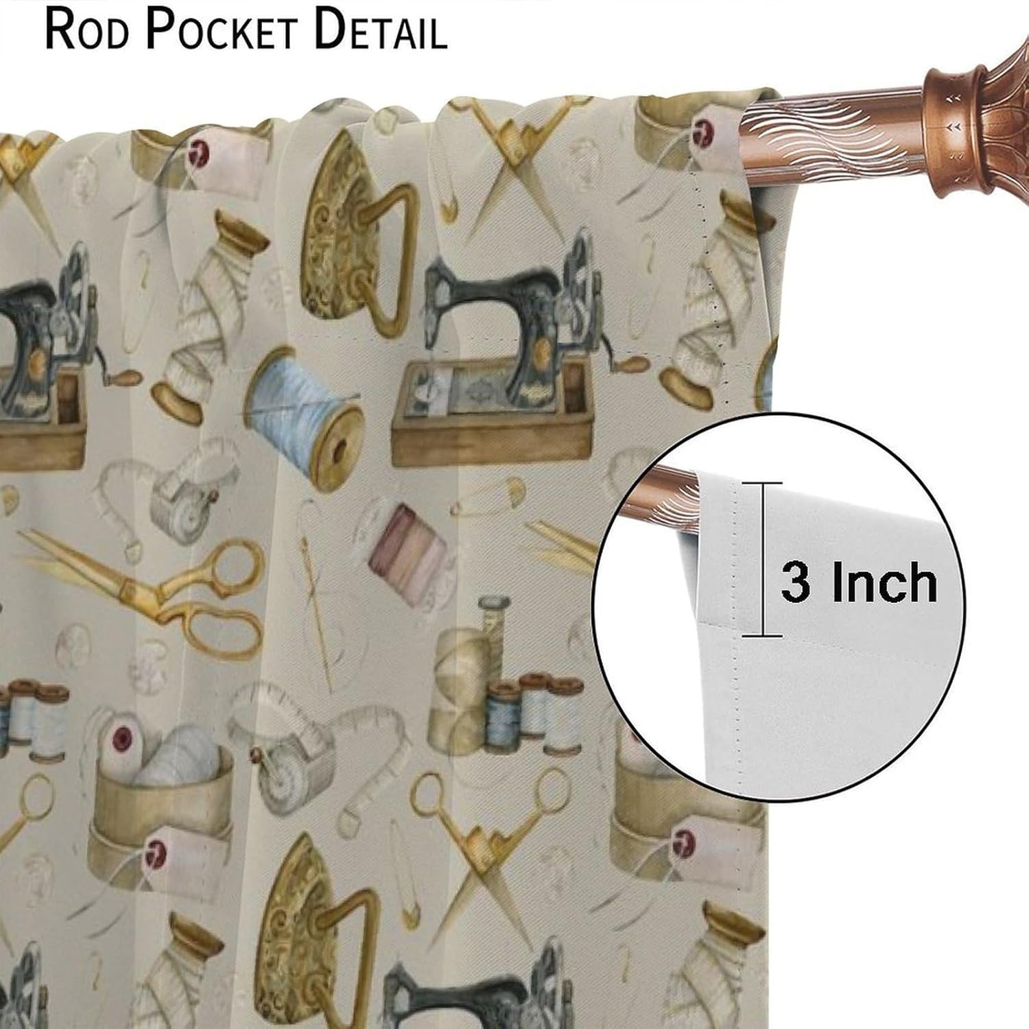 Sewing Theme Curtain,Sewing Machine Pattern for Girls Teens Women Adult Window Treatment Curtains for Bedroom Cafe Dining Room Office Living Room Kitchen Drapes, 72x63 in