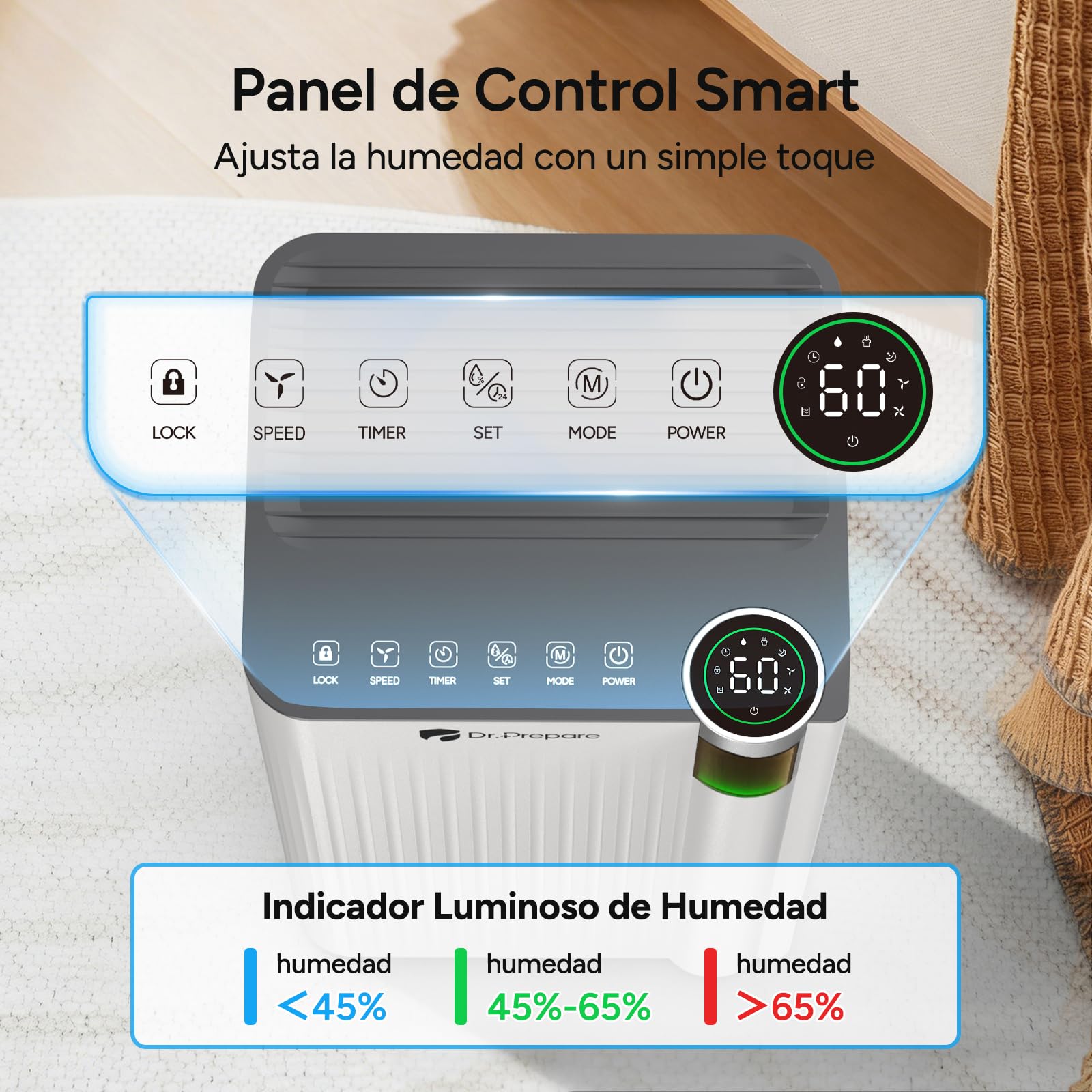 DR.PREPARE Deshumidificador 15L/24h Deshumidificador Silencioso 35 dB con Temporizador 24h 3 Modos Ruedas Giratorias Ideal para 20-30 m² Para Dormitorio, Sótano, Autocaravana, Lavadero