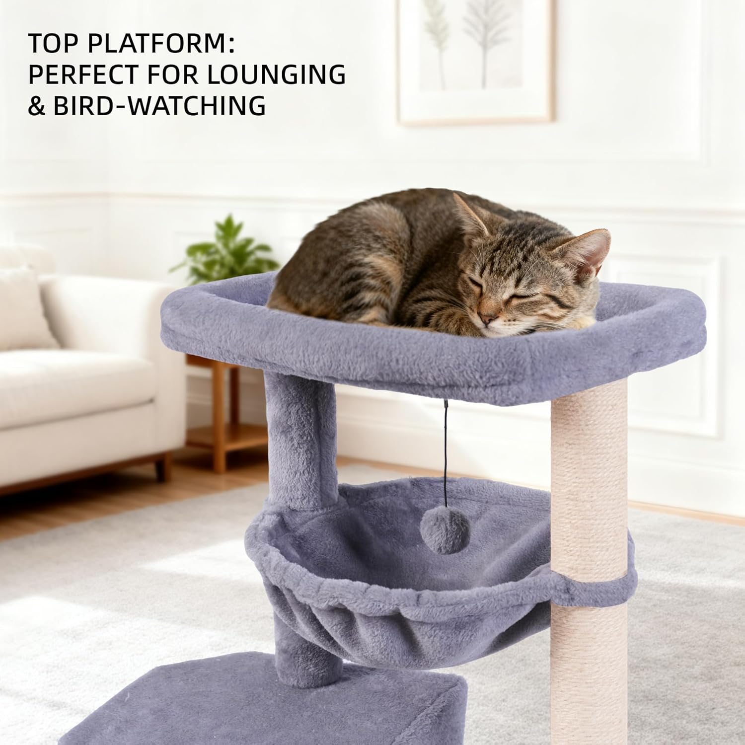 45in Cat Tree Tower with Big Condo for Indoor Cats,Cat Tower with Scratching Post,Scratching Board and Cat Toys,Multi-Level,Small Space,Transformer Cat Tree (Grey+)