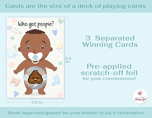 Vista 31 de Baby Shower Games - 33 tarjetas de sorteo, Emojie poopie Emoji, boleto de lotería de raspadita, 3 ganadores, 5 diferentes diseños de tarjeta Feria